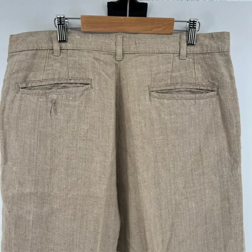 CHAPS Ralph Lauren 100% Linen Chino Pants Mens 33x30 Cuffed Tan PreppyBreathable